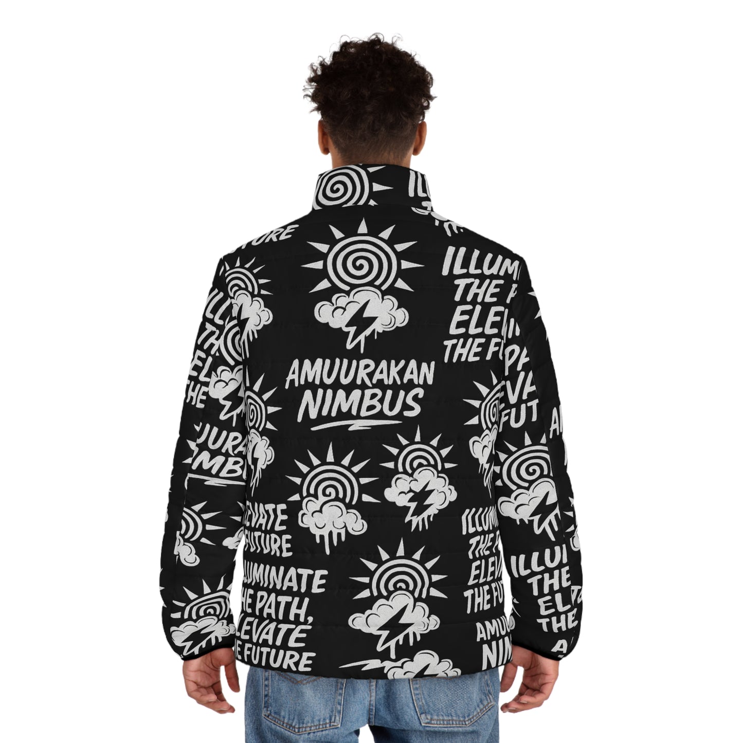 Nimbus Graphic Puffer Jacket — "Illuminate the Path, Elevate the Future"