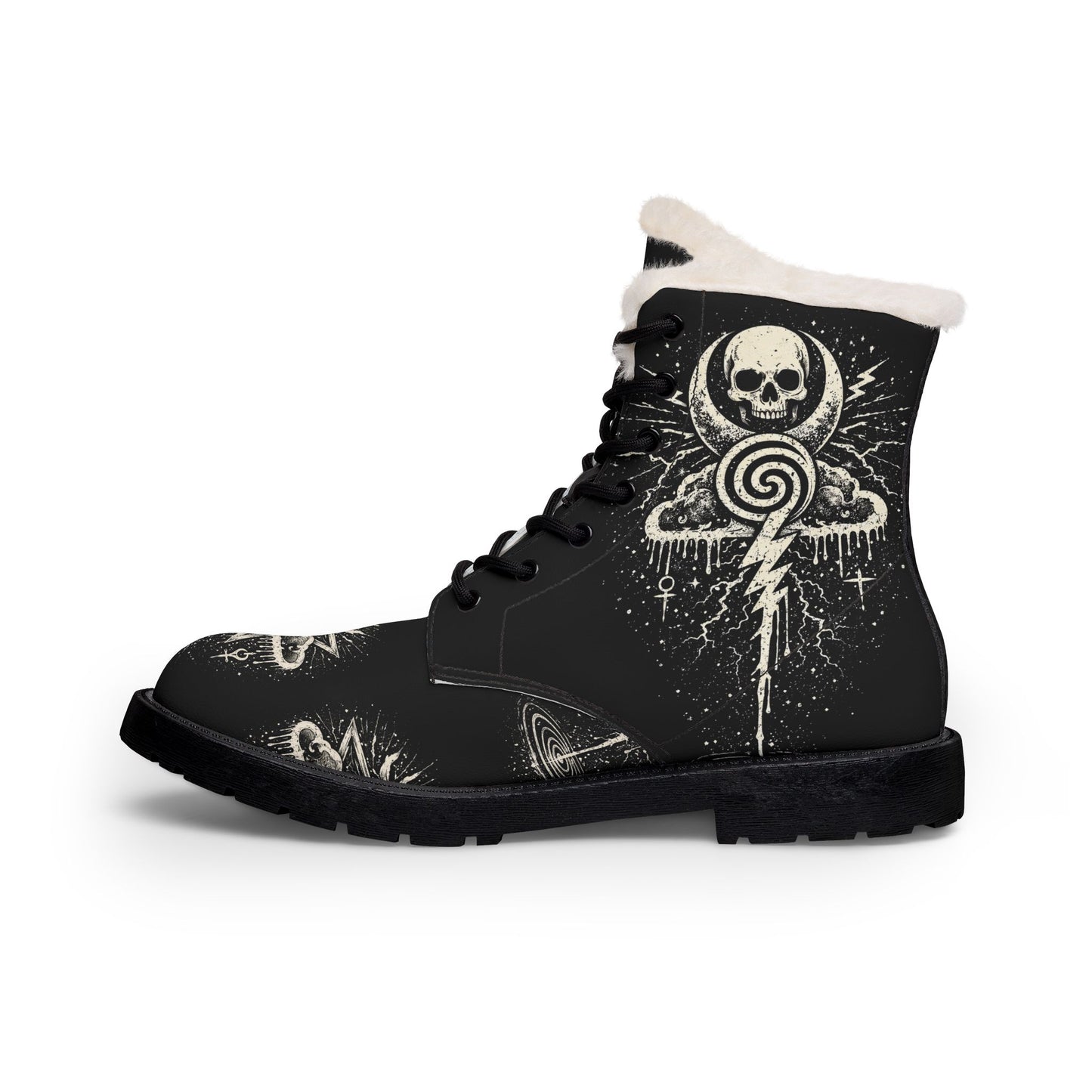 Mens Fur-Lined Leather Boots — Black Weatherstorm Graphic