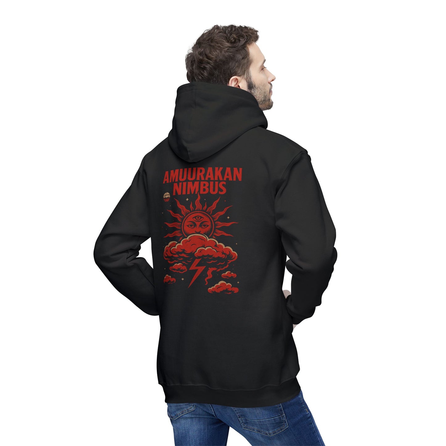 Unisex Hooded Sweatshirt with Amuurakan Nimbus Design | Cozy Casual Wear, Graphic Hoodie, Gift for Weather Lovers, Stylish Layering