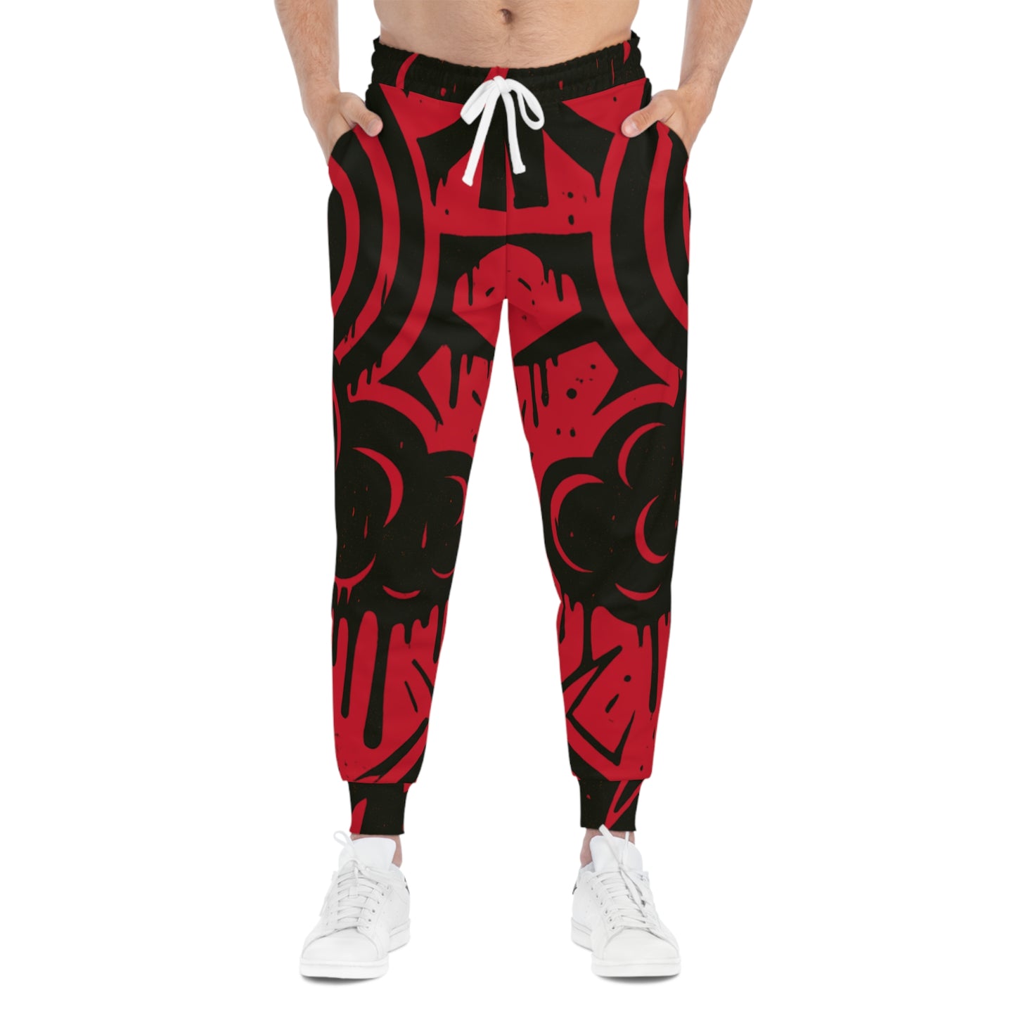 Red & Black Street Art Joggers - Bold Graffiti All-Over Print Athletic Pants