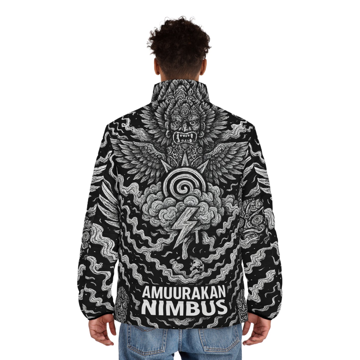 Puffer Jacket — Black Mythic Nimbus Graphic Puffer Jacket