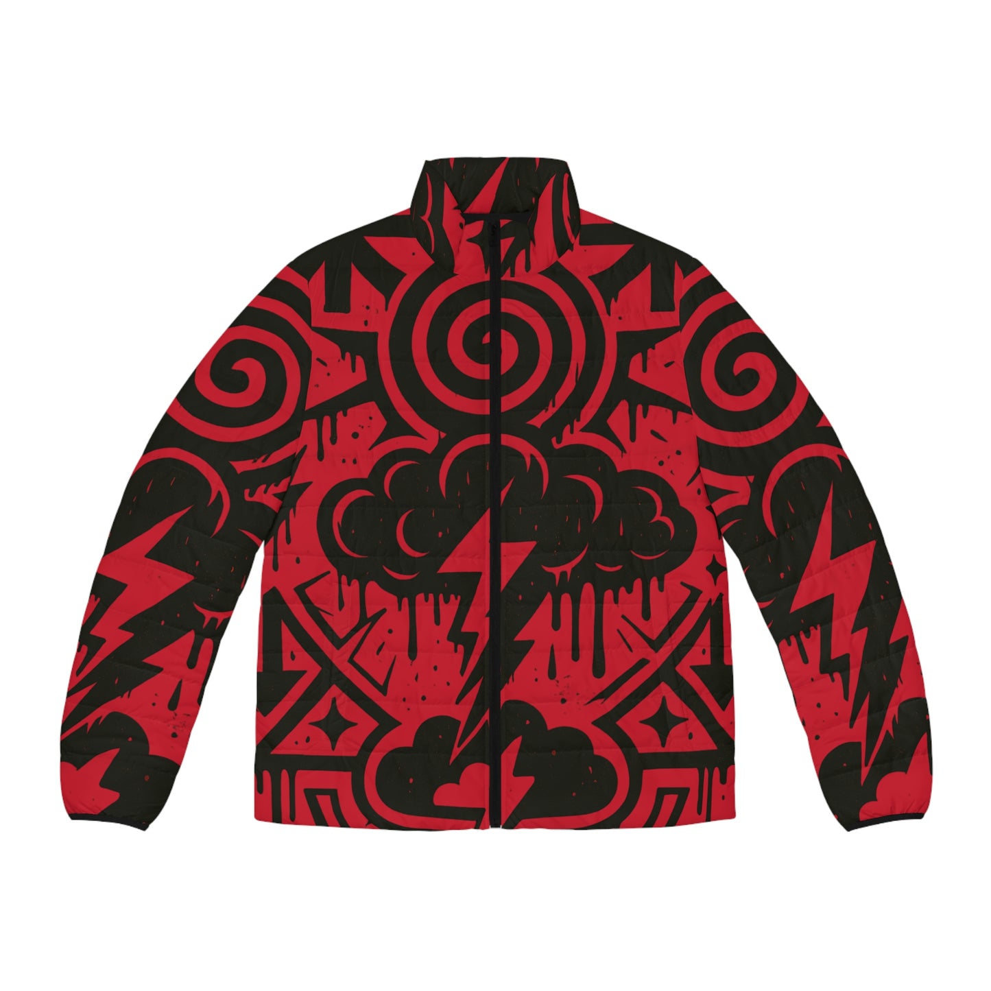 Bold Graphic Men's Puffer Jacket, Trendy Outerwear, Streetwear Style, Unique Design, Gift for Him, Casual Fashion