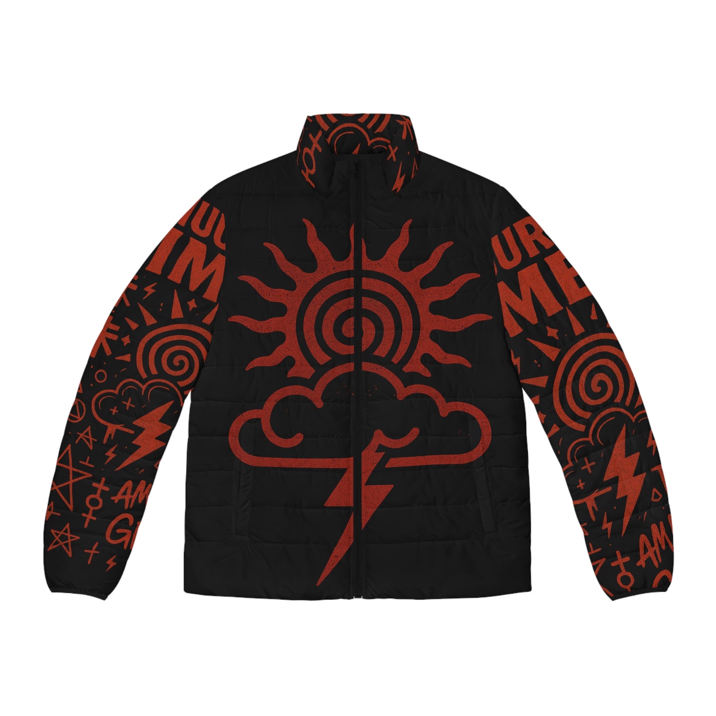 Nimbus Storm Puffer Jacket — Red Lightning Graphic AOP