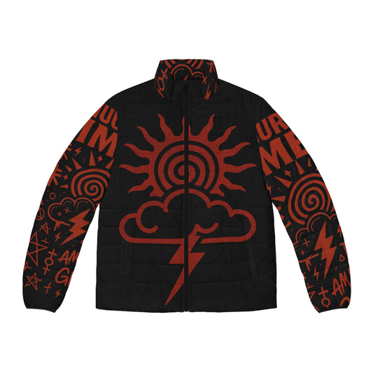 Nimbus Storm Puffer Jacket — Red Lightning Graphic AOP