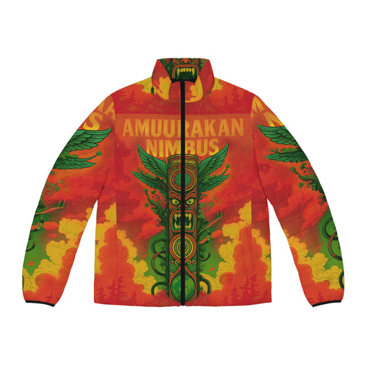 Men's Puffer Jacket with Bold Graphic Print, Unique Outerwear for Adventures, Vibrant Urban Style, Gift for Him, Fall Fashion Essential