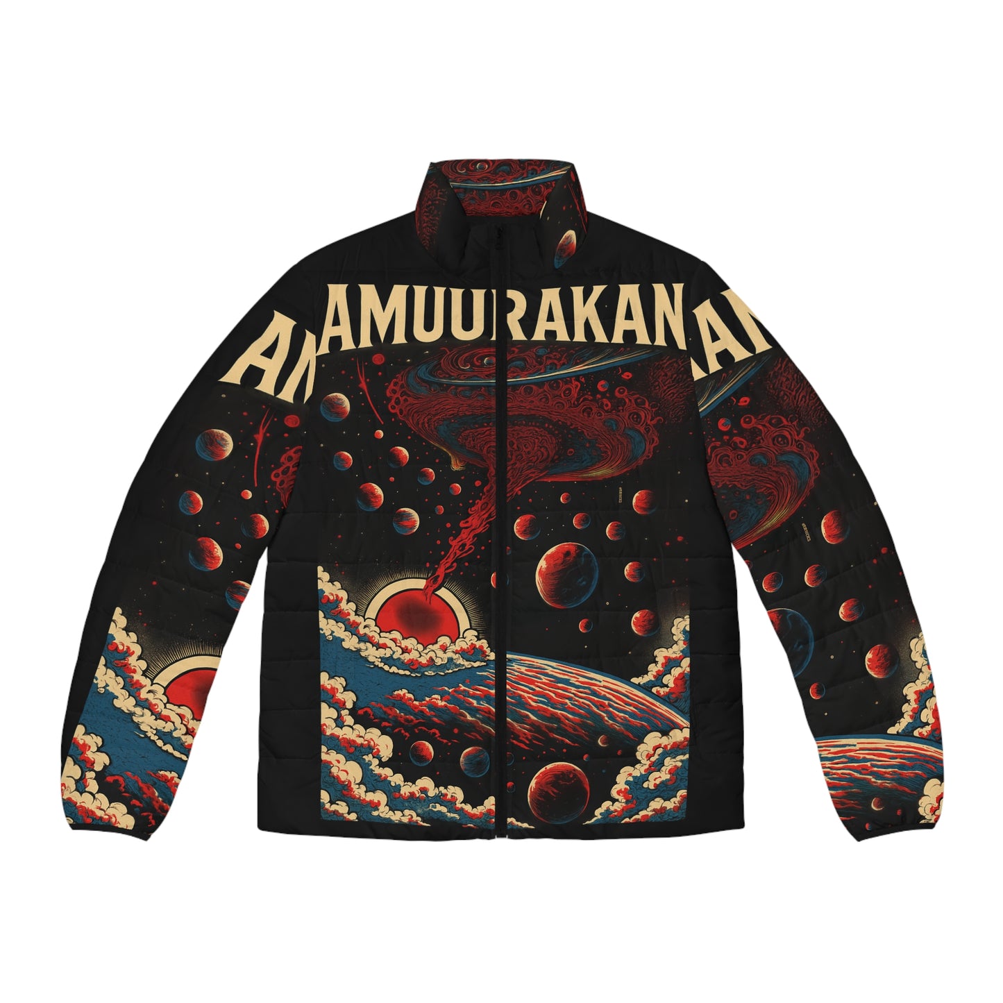 Cosmic Storm Puffer Jacket — AMUURAKAN Retro Space Graphic
