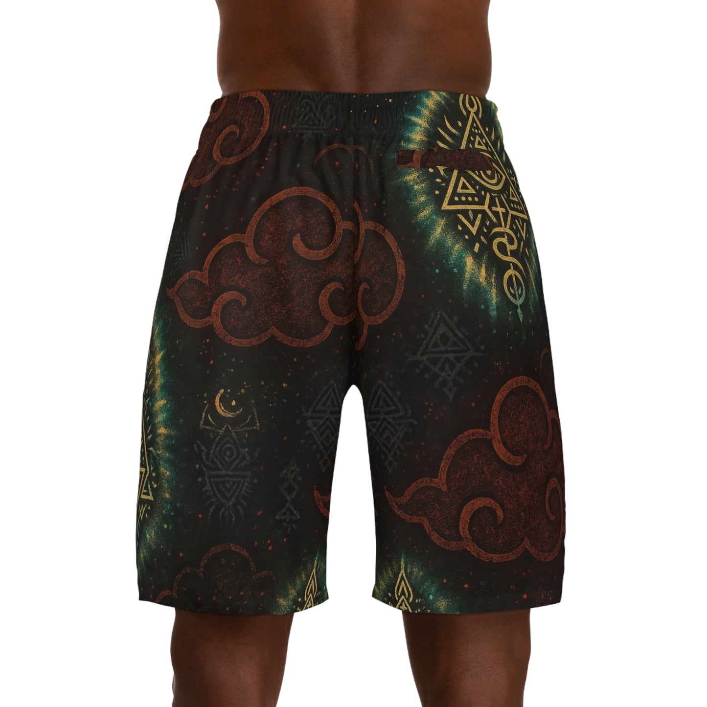 Mystical Patterned Men's Jogger Shorts, Boho Activewear, Summer Casual Shorts, Beachwear, Festival Outfit, Print Shorts