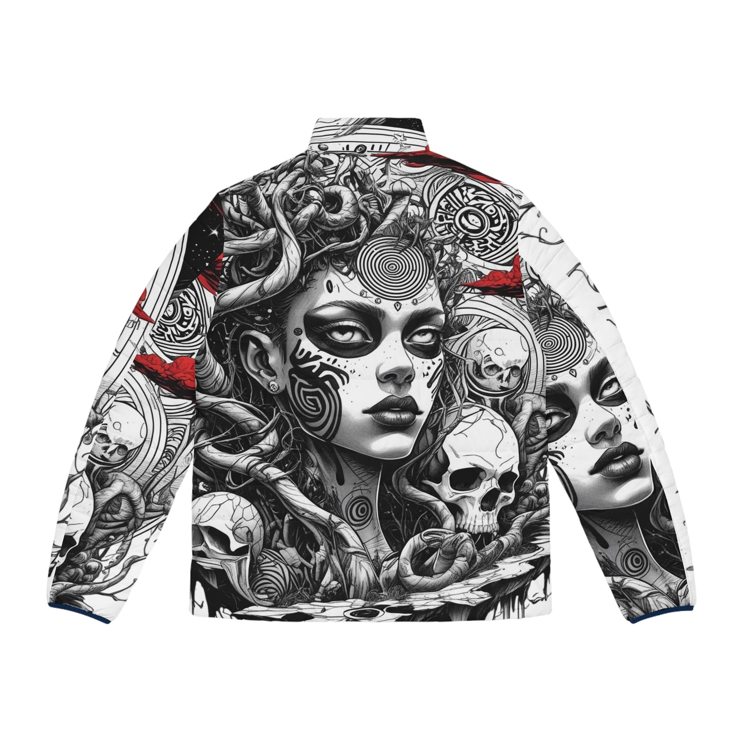 Skull Medusa Puffer Jacket — Gothic All-Over Print Men’s Jacket
