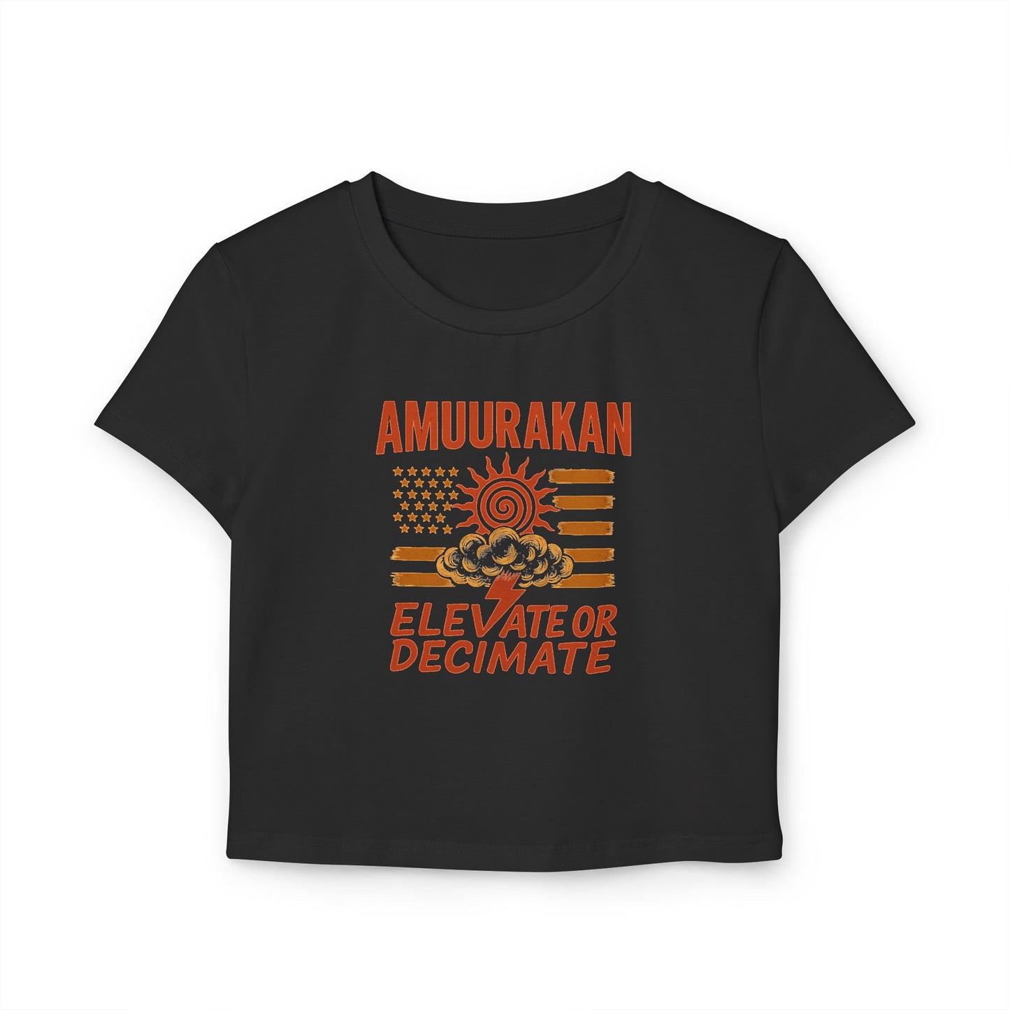 Women's Baby Tee: Amurakan Elevate or Decimate, Trendy Crop Top, Casual Wear, Festival Outfit, Perfect Gift for Her