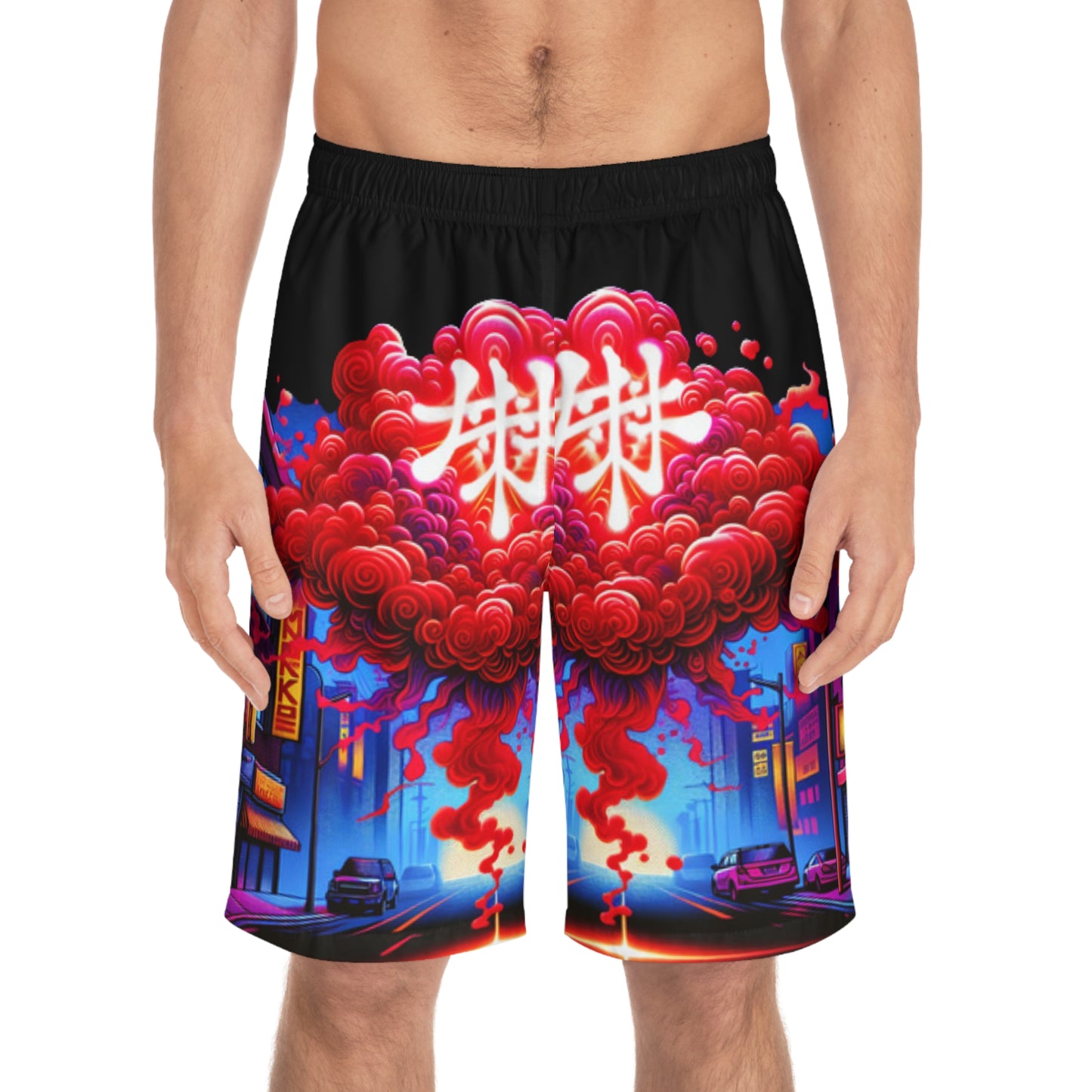 Vibrant Graphic Board Shorts, Men's Swim Trunks, Beachwear, Summer Essentials, Perfect for Pool Parties, Casual Outings, Beach Vacation
