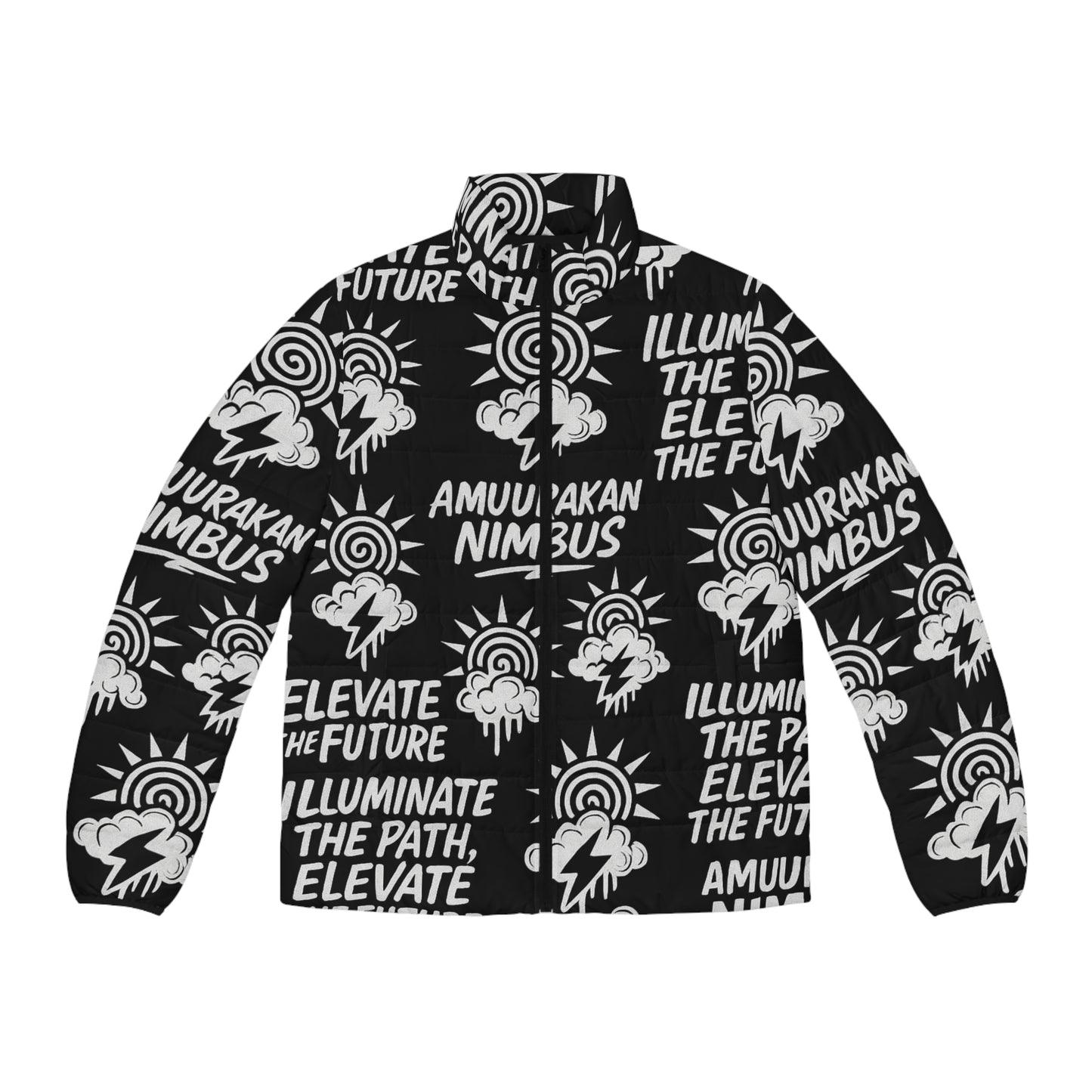 Nimbus Graphic Puffer Jacket — "Illuminate the Path, Elevate the Future"