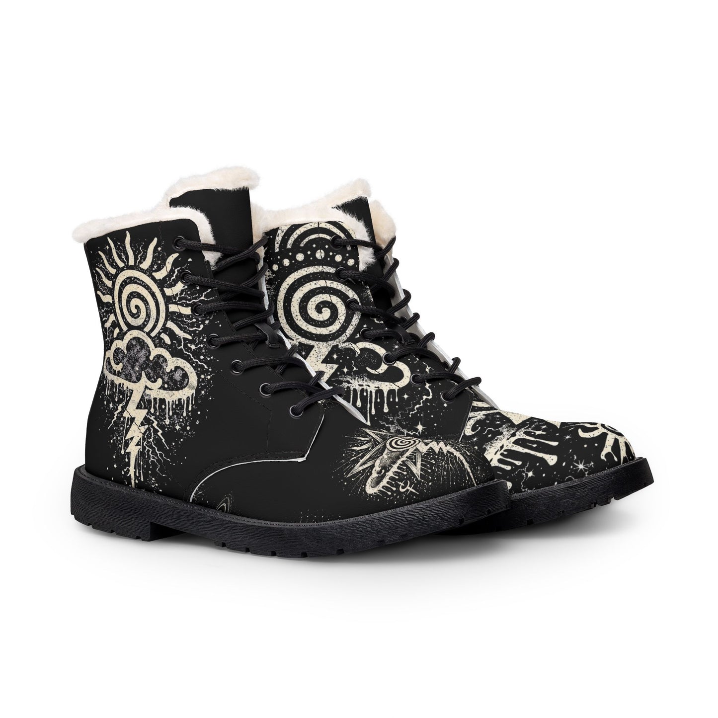 Mens Fur-Lined Leather Boots — Black Weatherstorm Graphic
