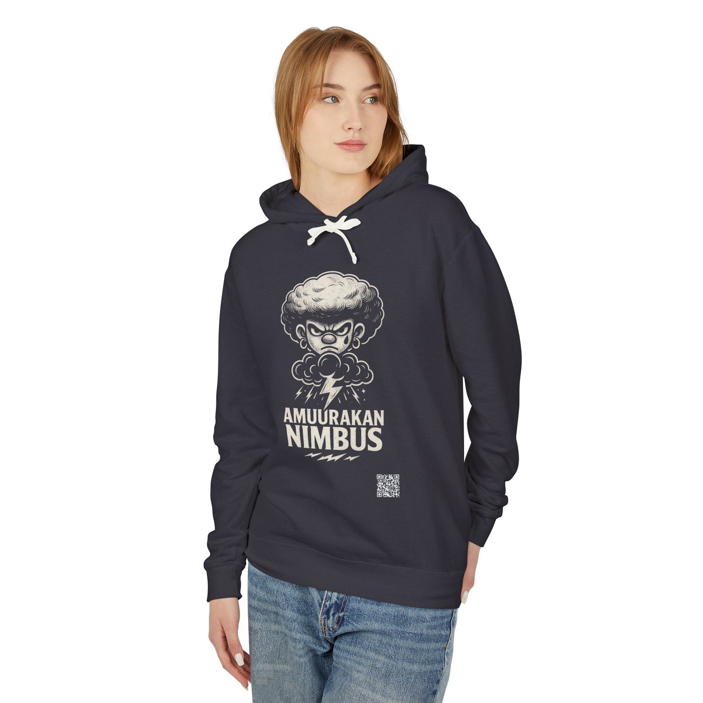 Unisex Lightweight Graphic Hoodie - Amurakan Nimbus, Stylish Sweatshirt, Casual Wear, Unique Gift, Graphic Apparel, Weather Lover