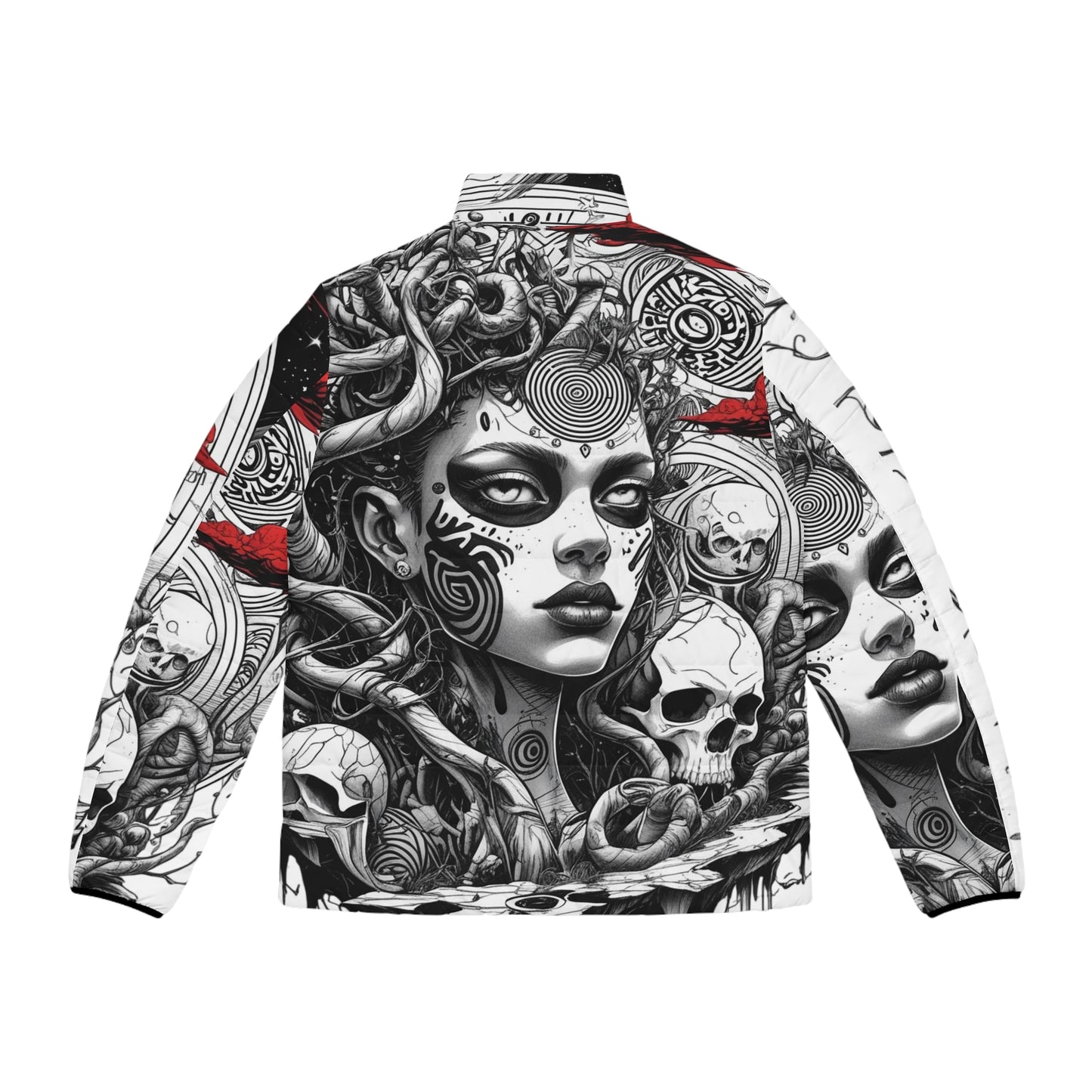 Skull Medusa Puffer Jacket — Gothic All-Over Print Men’s Jacket