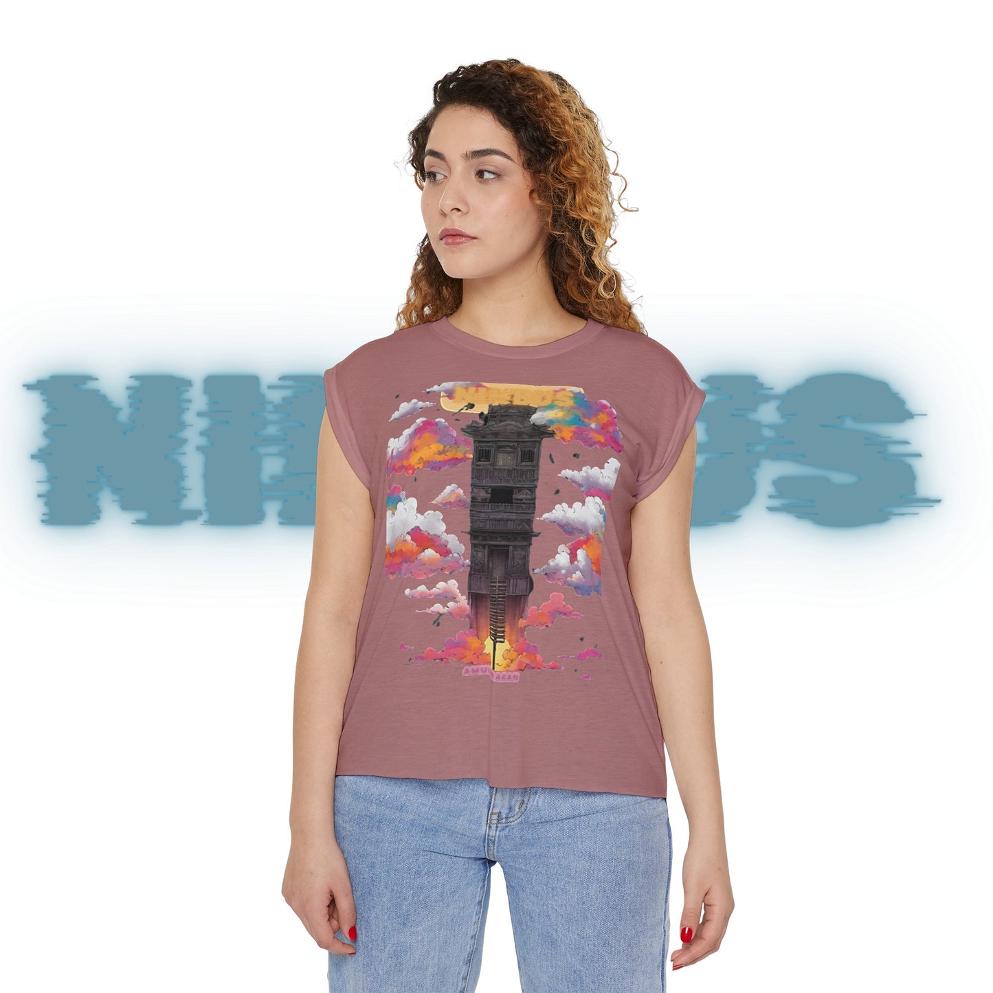 Women’s Flowy Rolled Cuffs Muscle Tee
