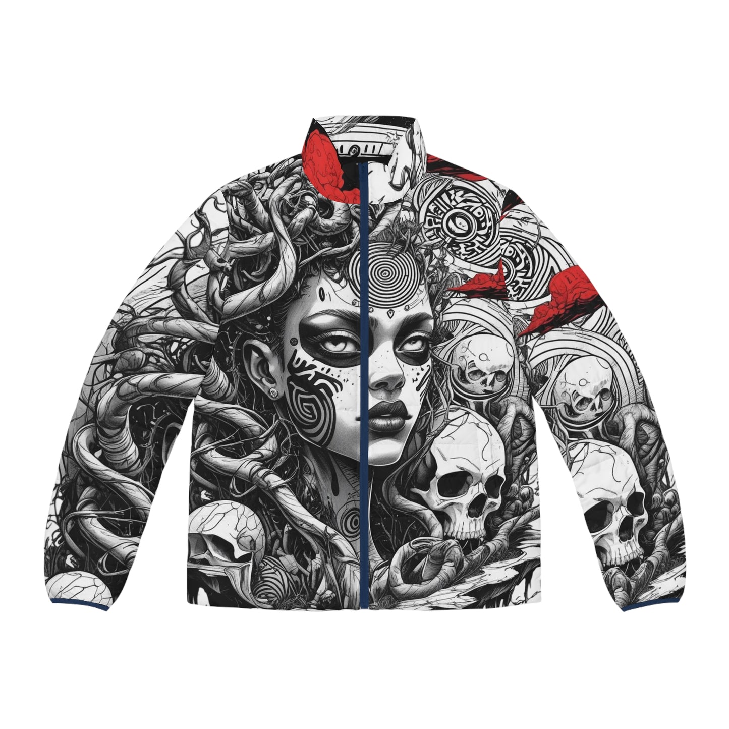 Skull Medusa Puffer Jacket — Gothic All-Over Print Men’s Jacket