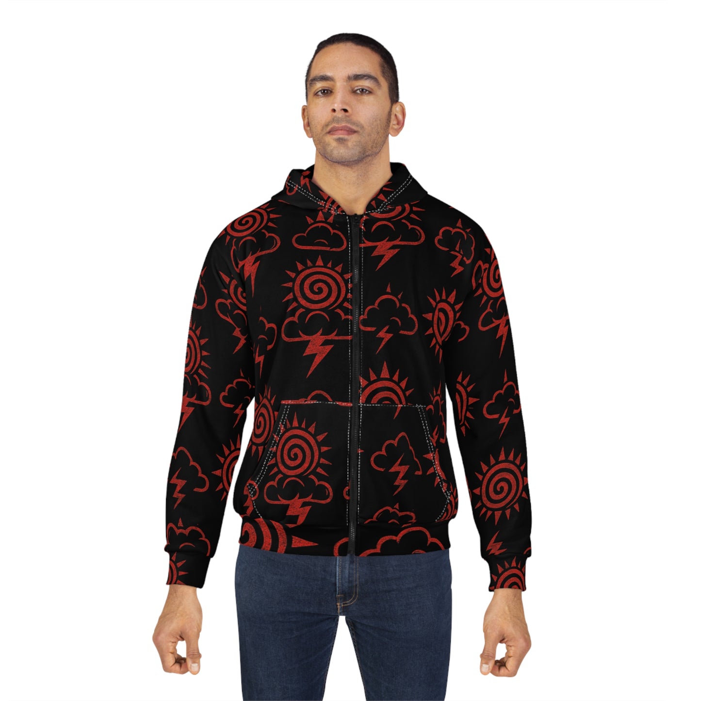 Bold Weather Patterns Unisex Zip Hoodie, Graphic Zip-Up Sweatshirt, Trendy Streetwear, Holiday Gift, Cozy Layering Piece