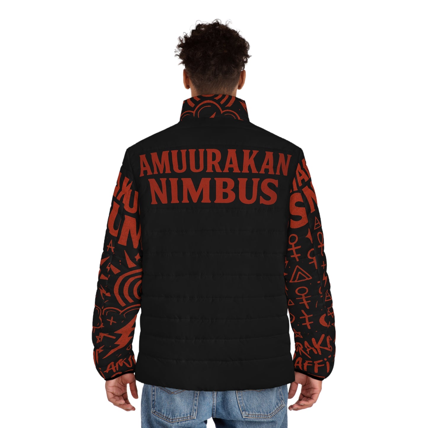 Nimbus Storm Puffer Jacket — Red Lightning Graphic AOP