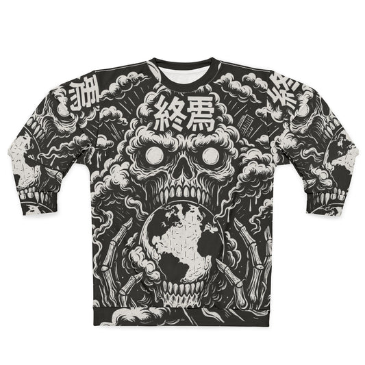 Apocalyptic Skull Earth Sweatshirt — Japanese Kanji Horror Graphic