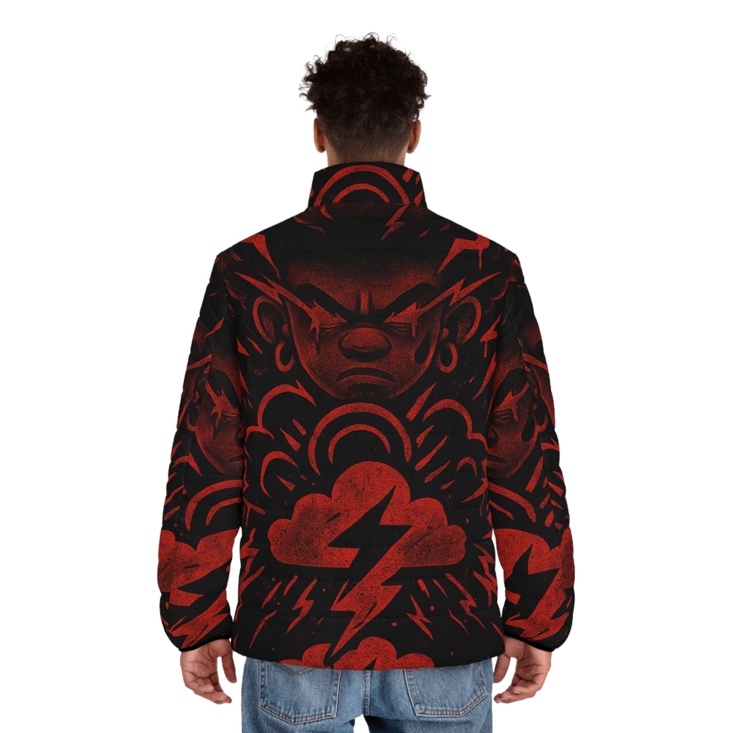 Bold Graphic Men's Puffer Jacket | Artistic Outerwear, Trendy Warmth, Casual Style, Streetwear, Unique Gift for Him