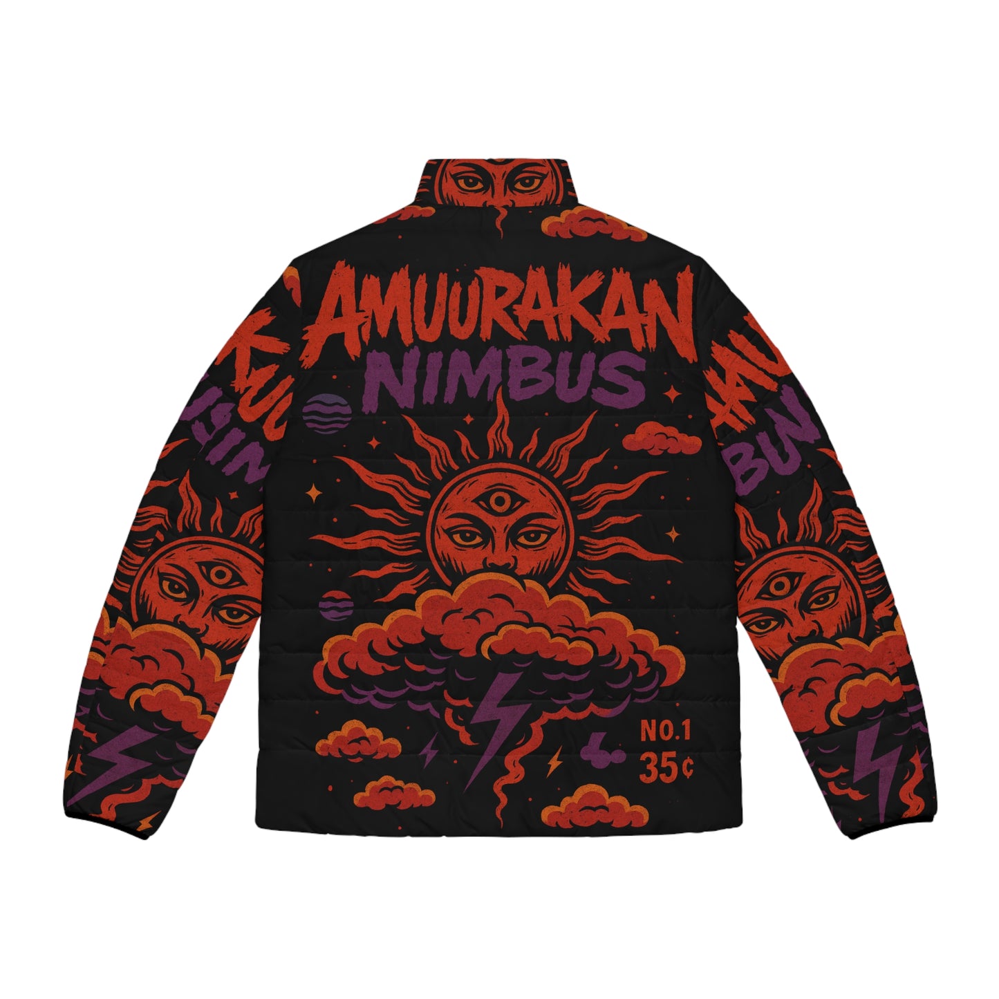 Men's Puffer Jacket with Bold Cosmic Design | Stylish Winter Outerwear, Trendy Jacket for Men, Streetwear, Graphic Jacket