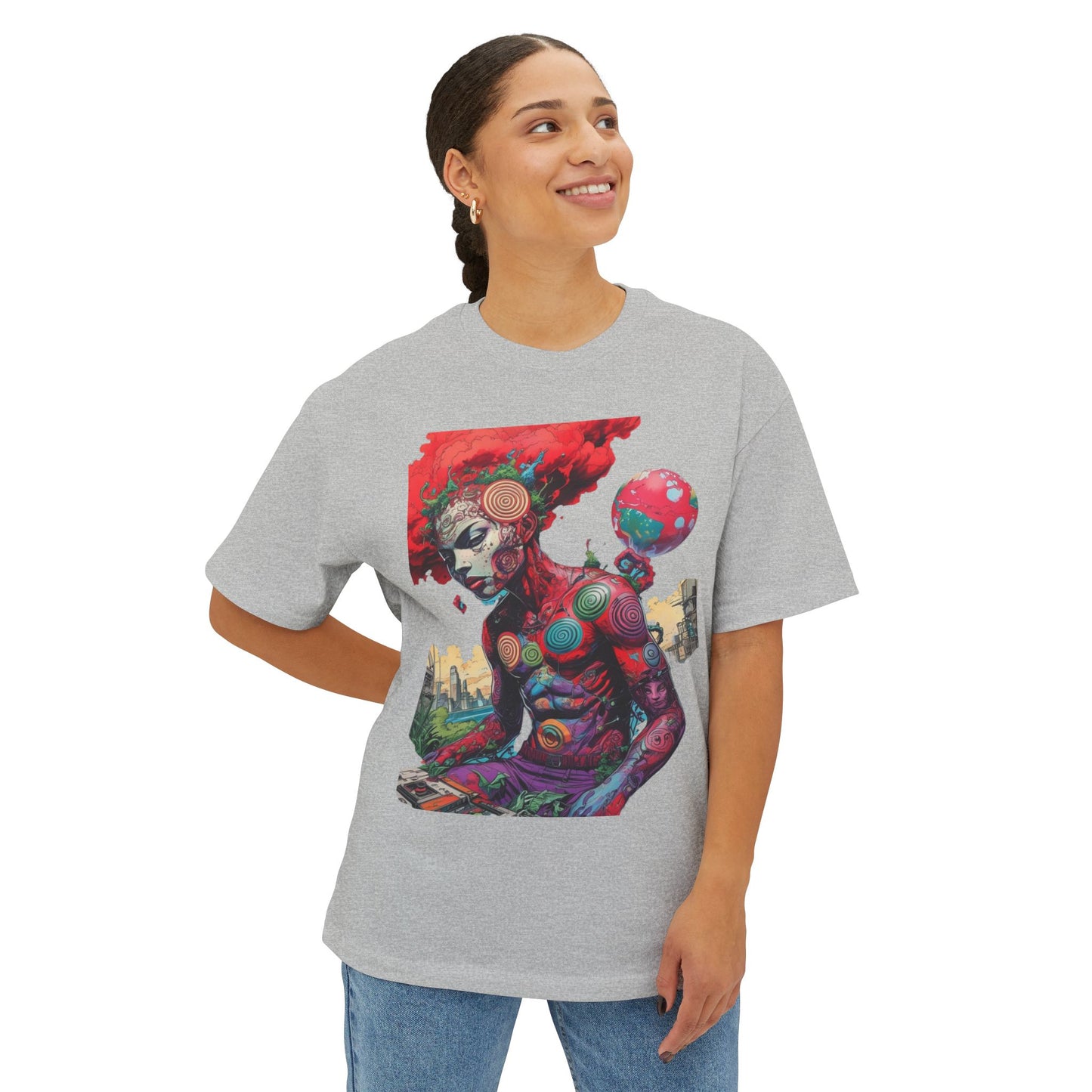 Vibrant Art Graphic Tee, Oversized Unisex Tee, Streetwear Fashion, Artistic Gift, Casual Summer Wear