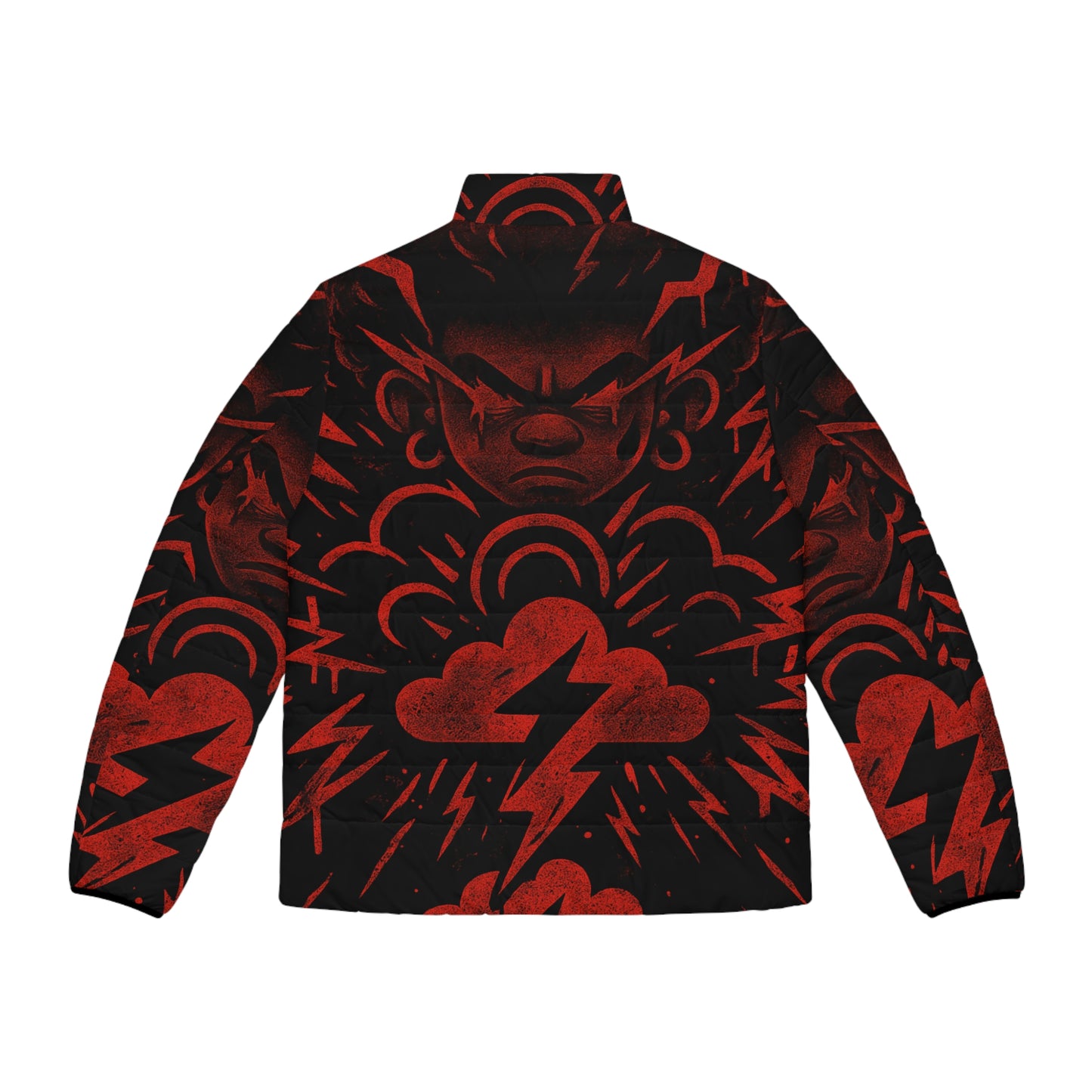 Bold Graphic Men's Puffer Jacket | Artistic Outerwear, Trendy Warmth, Casual Style, Streetwear, Unique Gift for Him