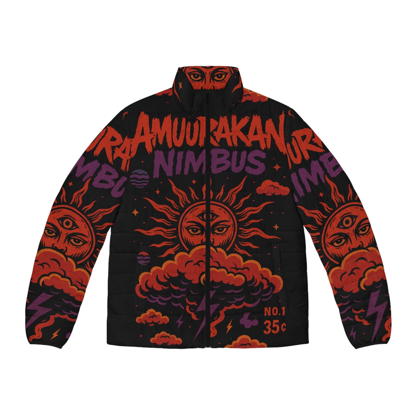 Men's Puffer Jacket with Bold Cosmic Design | Stylish Winter Outerwear, Trendy Jacket for Men, Streetwear, Graphic Jacket