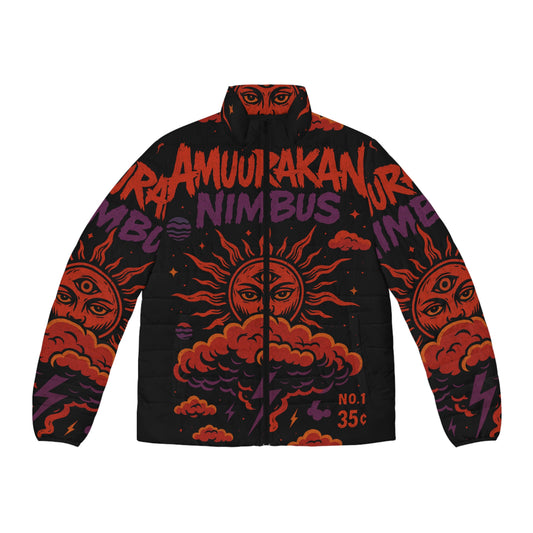 Men's Puffer Jacket with Bold Cosmic Design | Stylish Winter Outerwear, Trendy Jacket for Men, Streetwear, Graphic Jacket