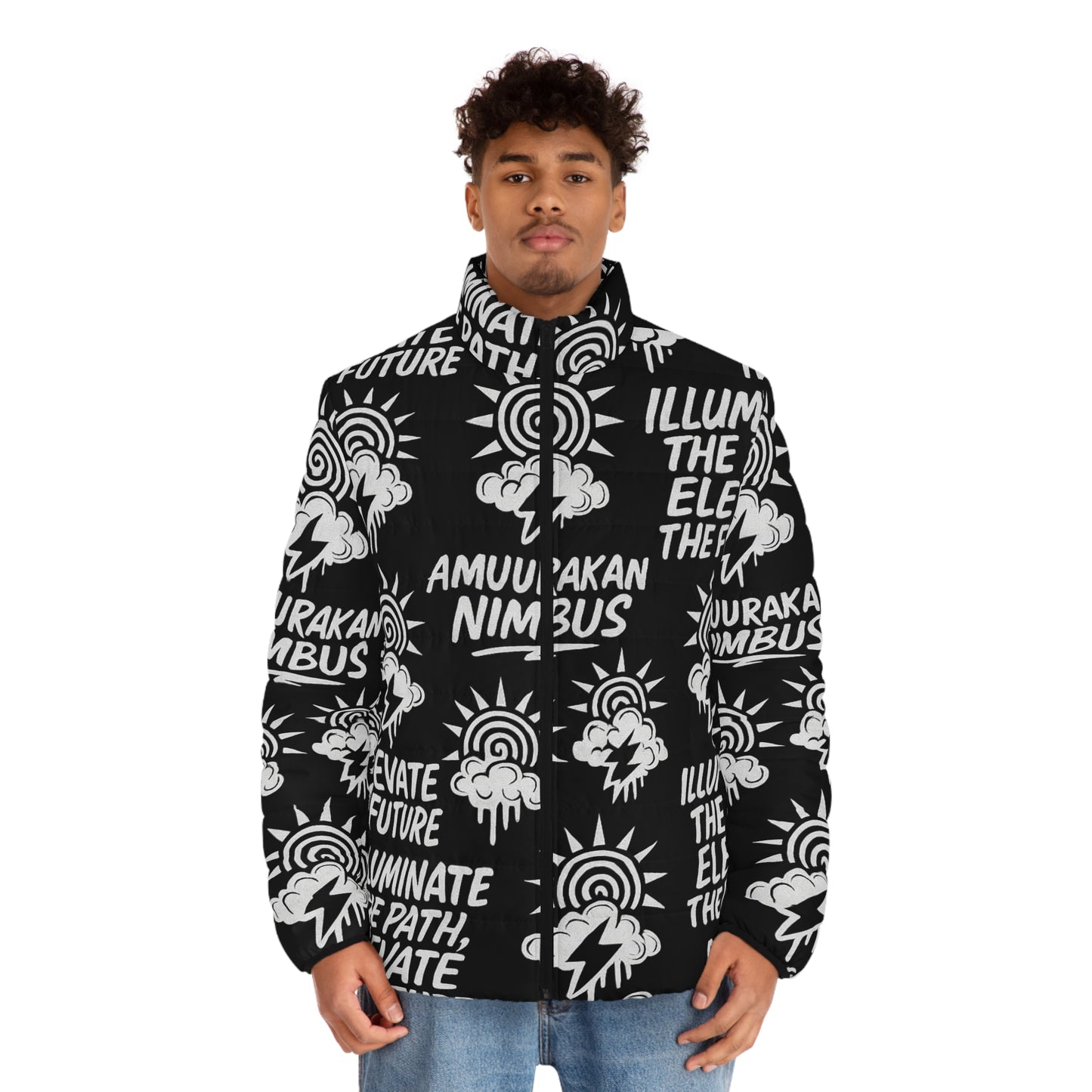 Nimbus Graphic Puffer Jacket — "Illuminate the Path, Elevate the Future"