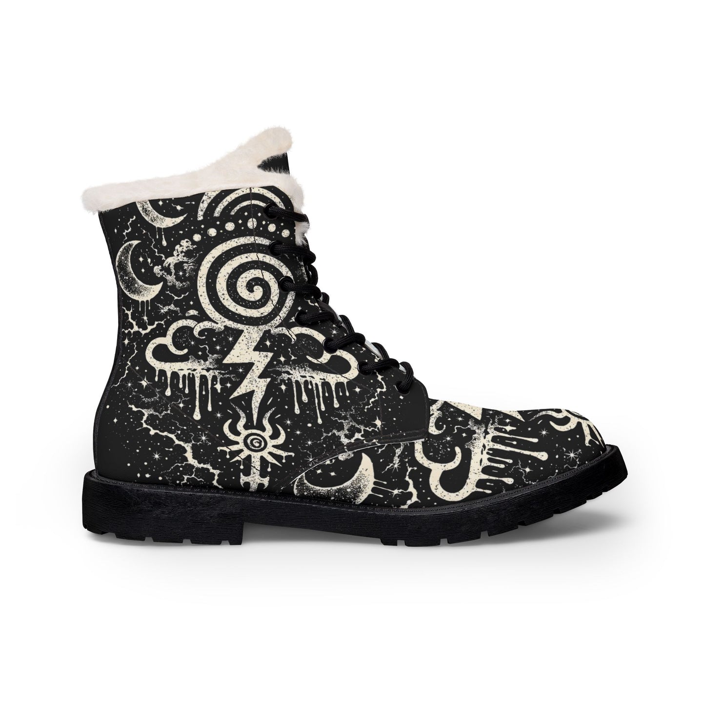 Mens Fur-Lined Leather Boots — Black Weatherstorm Graphic