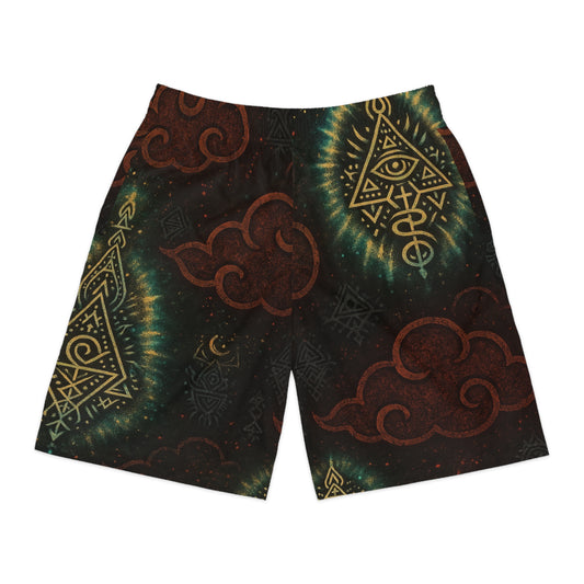 Mystical Patterned Men's Jogger Shorts, Boho Activewear, Summer Casual Shorts, Beachwear, Festival Outfit, Print Shorts