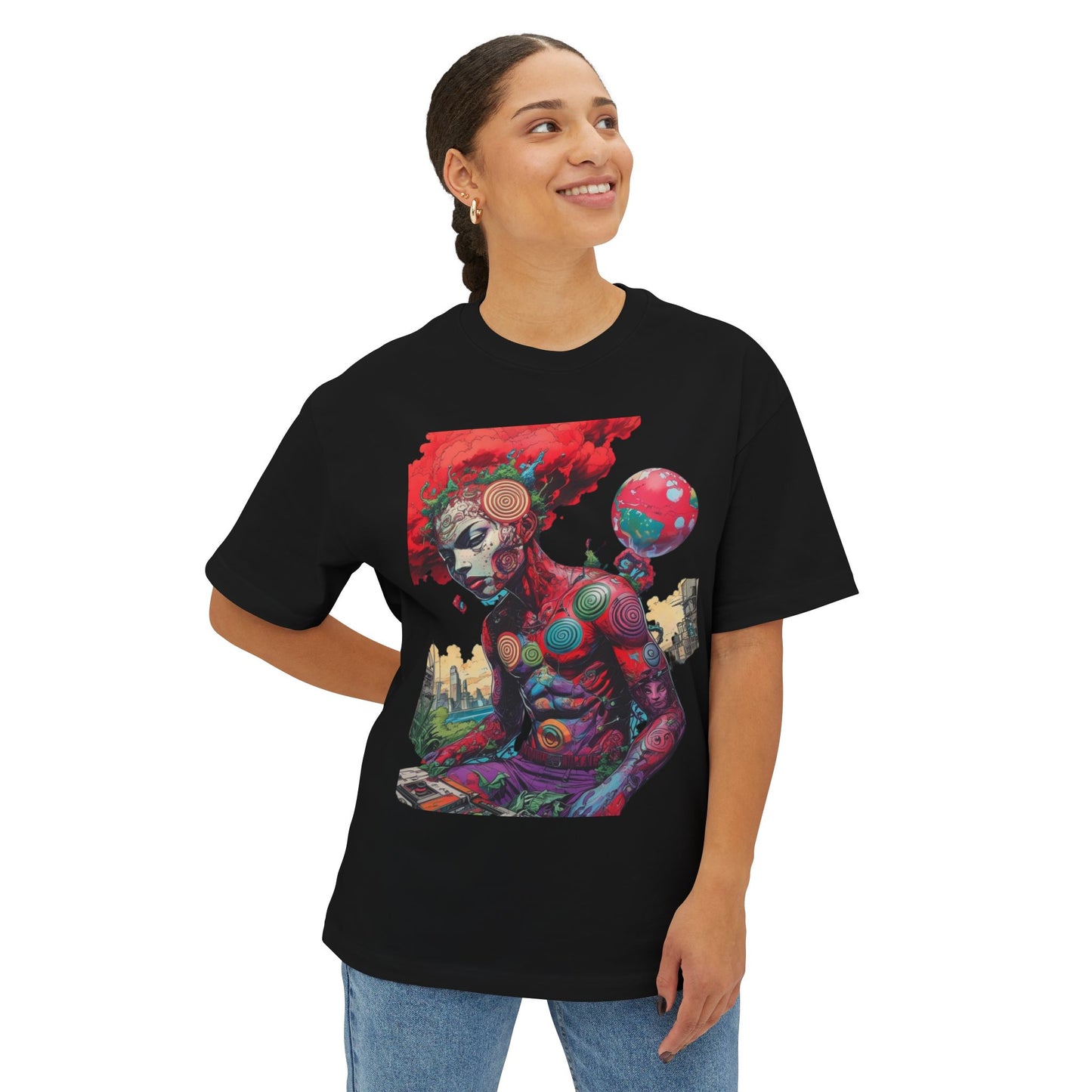 Vibrant Art Graphic Tee, Oversized Unisex Tee, Streetwear Fashion, Artistic Gift, Casual Summer Wear