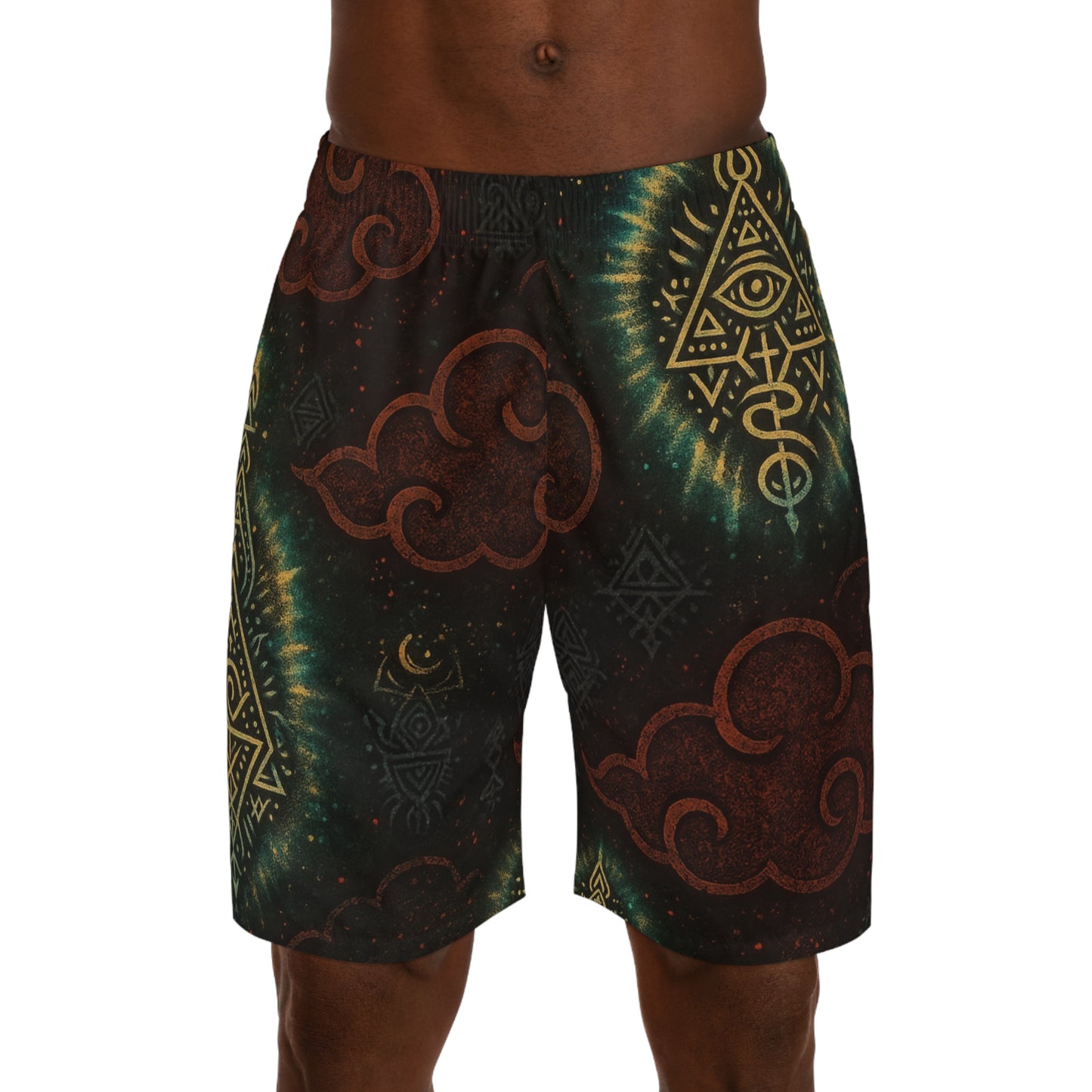 Mystical Patterned Men's Jogger Shorts, Boho Activewear, Summer Casual Shorts, Beachwear, Festival Outfit, Print Shorts