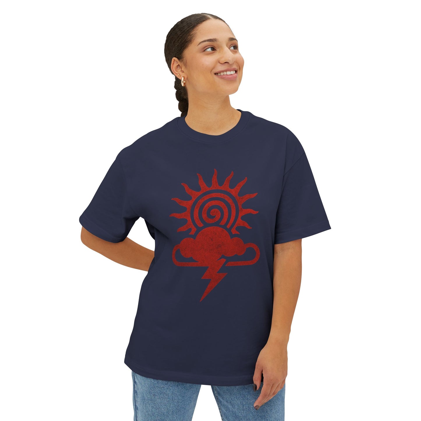 Weather-Themed Unisex Oversized Tee, Fun Graphic Top, Casual Summer Wear, Gift for Weather Lovers, Cloud and Sun Design