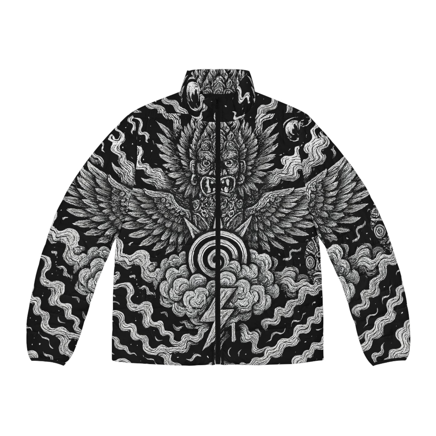 Puffer Jacket — Black Mythic Nimbus Graphic Puffer Jacket