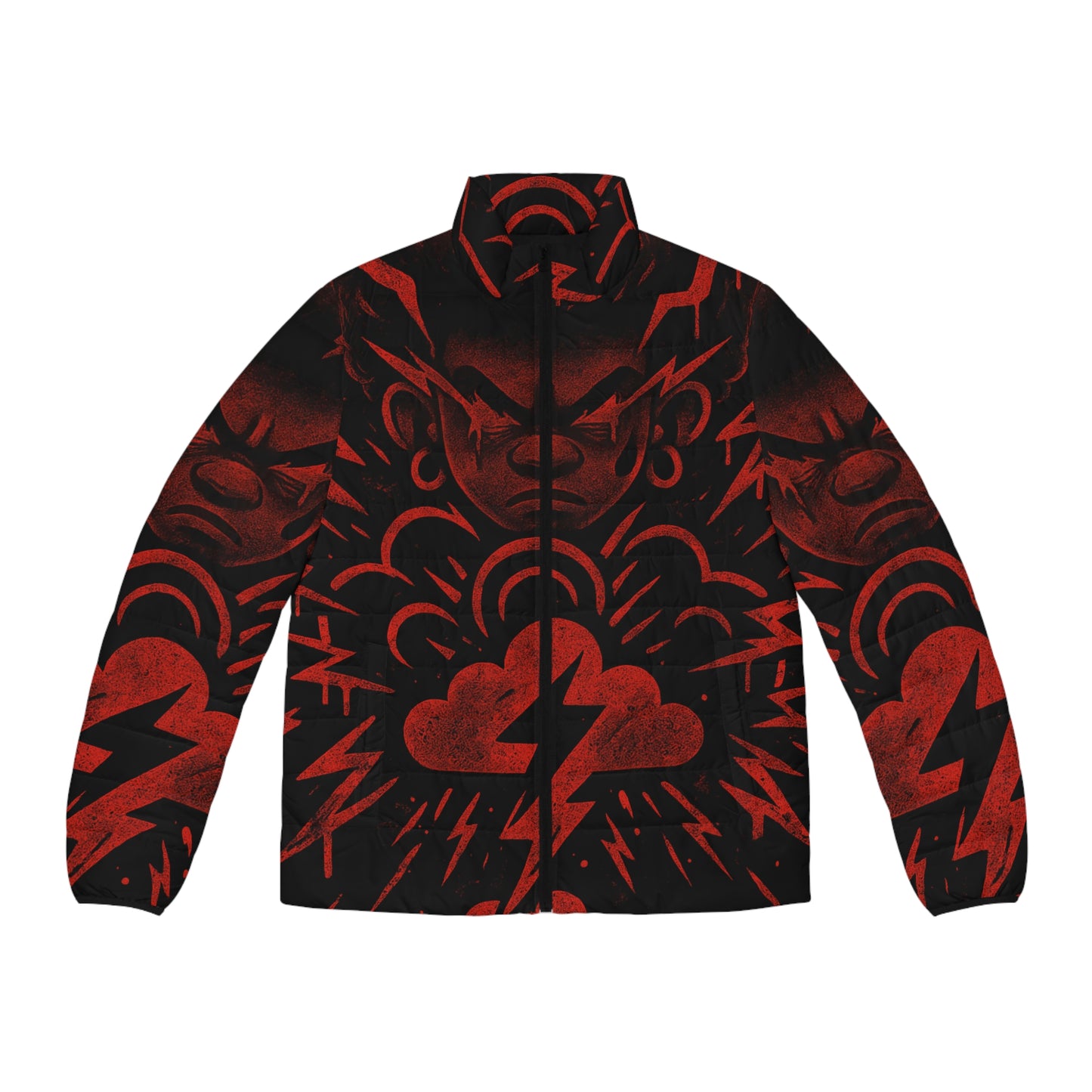 Bold Graphic Men's Puffer Jacket | Artistic Outerwear, Trendy Warmth, Casual Style, Streetwear, Unique Gift for Him