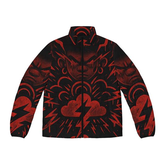 Bold Graphic Men's Puffer Jacket | Artistic Outerwear, Trendy Warmth, Casual Style, Streetwear, Unique Gift for Him