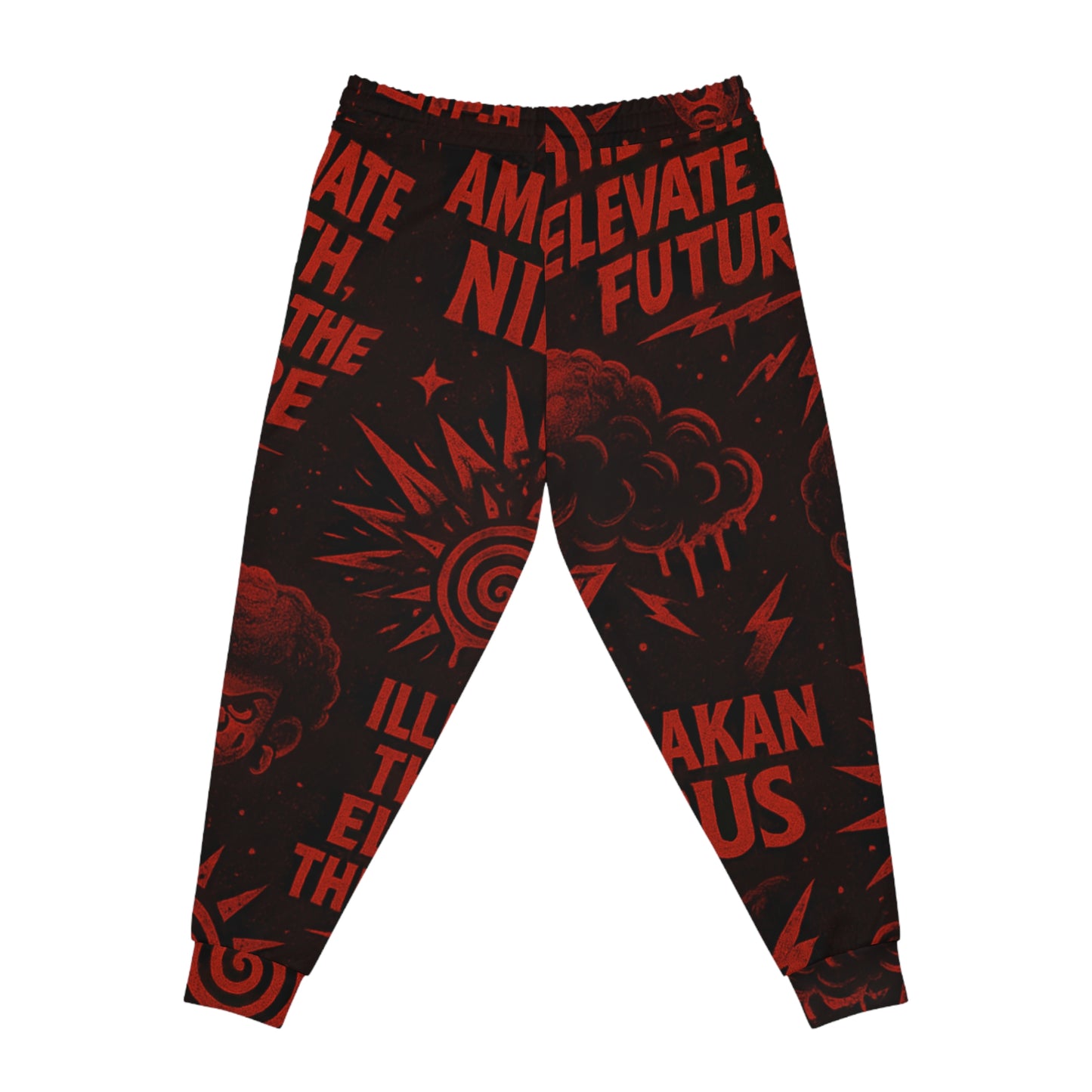 Red Typography Graphic Joggers — "Illuminate the Future" Athletic Sweatpants