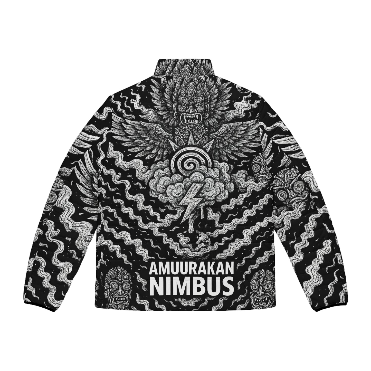 Puffer Jacket — Black Mythic Nimbus Graphic Puffer Jacket