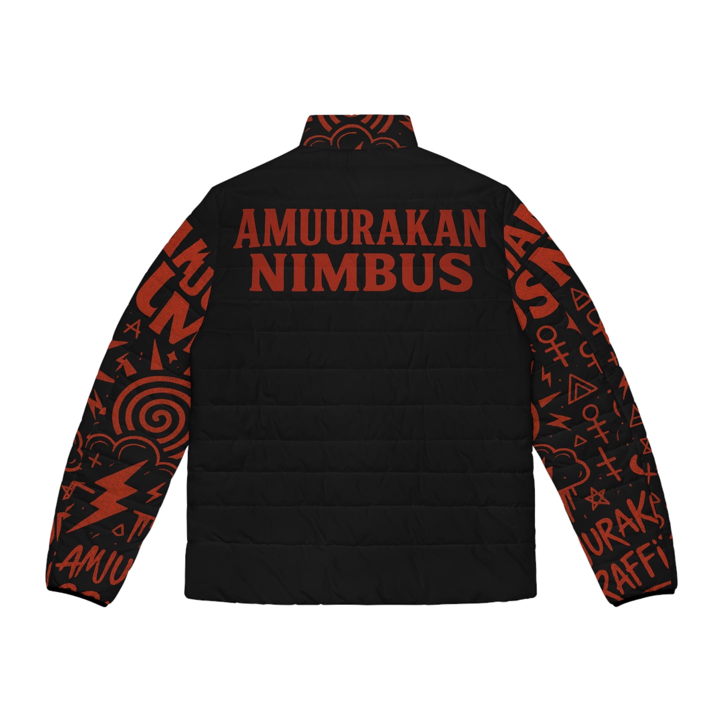 Nimbus Storm Puffer Jacket — Red Lightning Graphic AOP