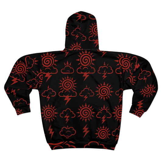 Bold Weather Patterns Unisex Zip Hoodie, Graphic Zip-Up Sweatshirt, Trendy Streetwear, Holiday Gift, Cozy Layering Piece