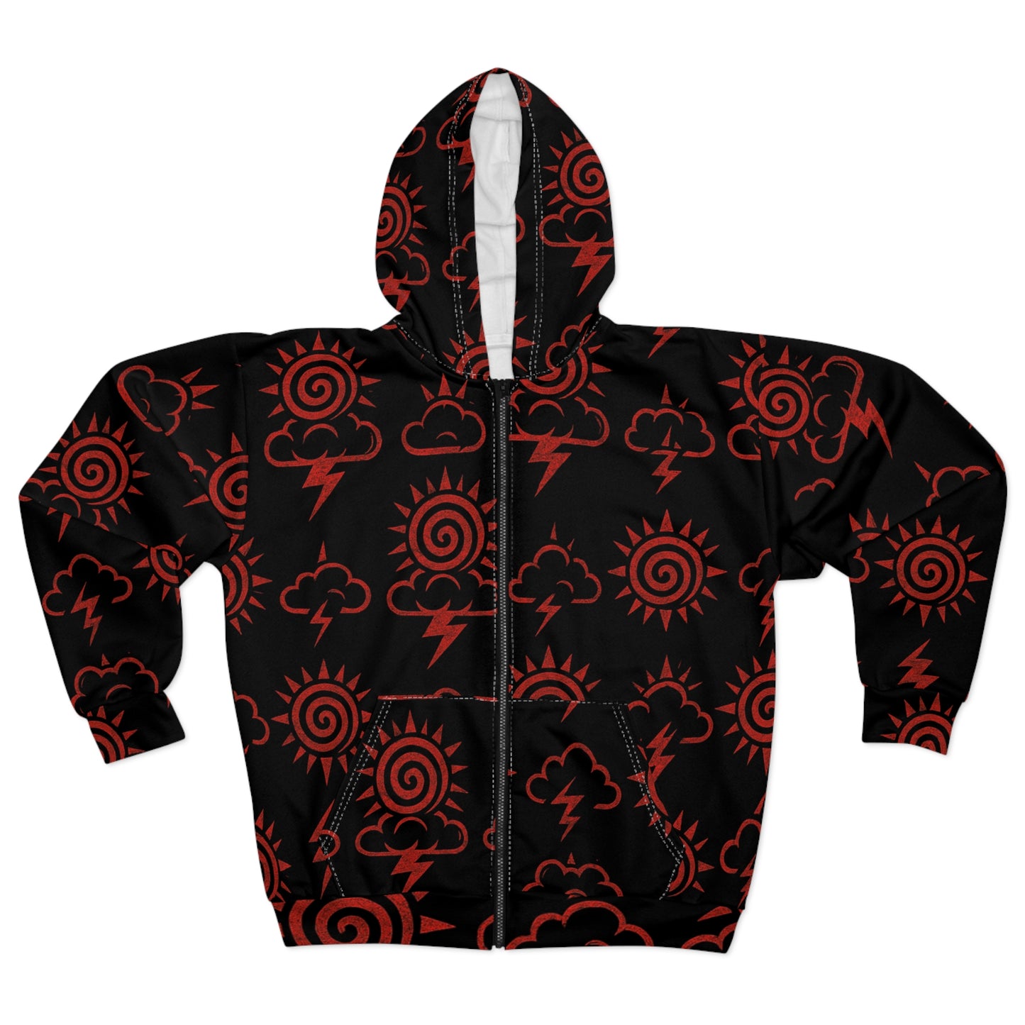 Bold Weather Patterns Unisex Zip Hoodie, Graphic Zip-Up Sweatshirt, Trendy Streetwear, Holiday Gift, Cozy Layering Piece