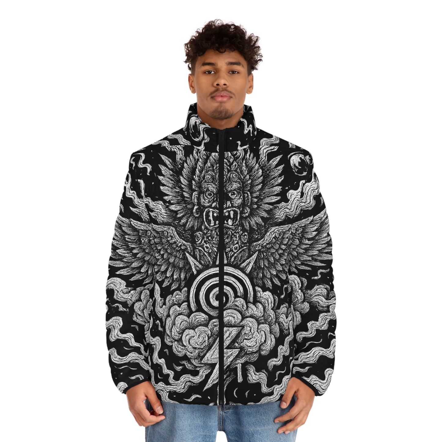 Puffer Jacket — Black Mythic Nimbus Graphic Puffer Jacket