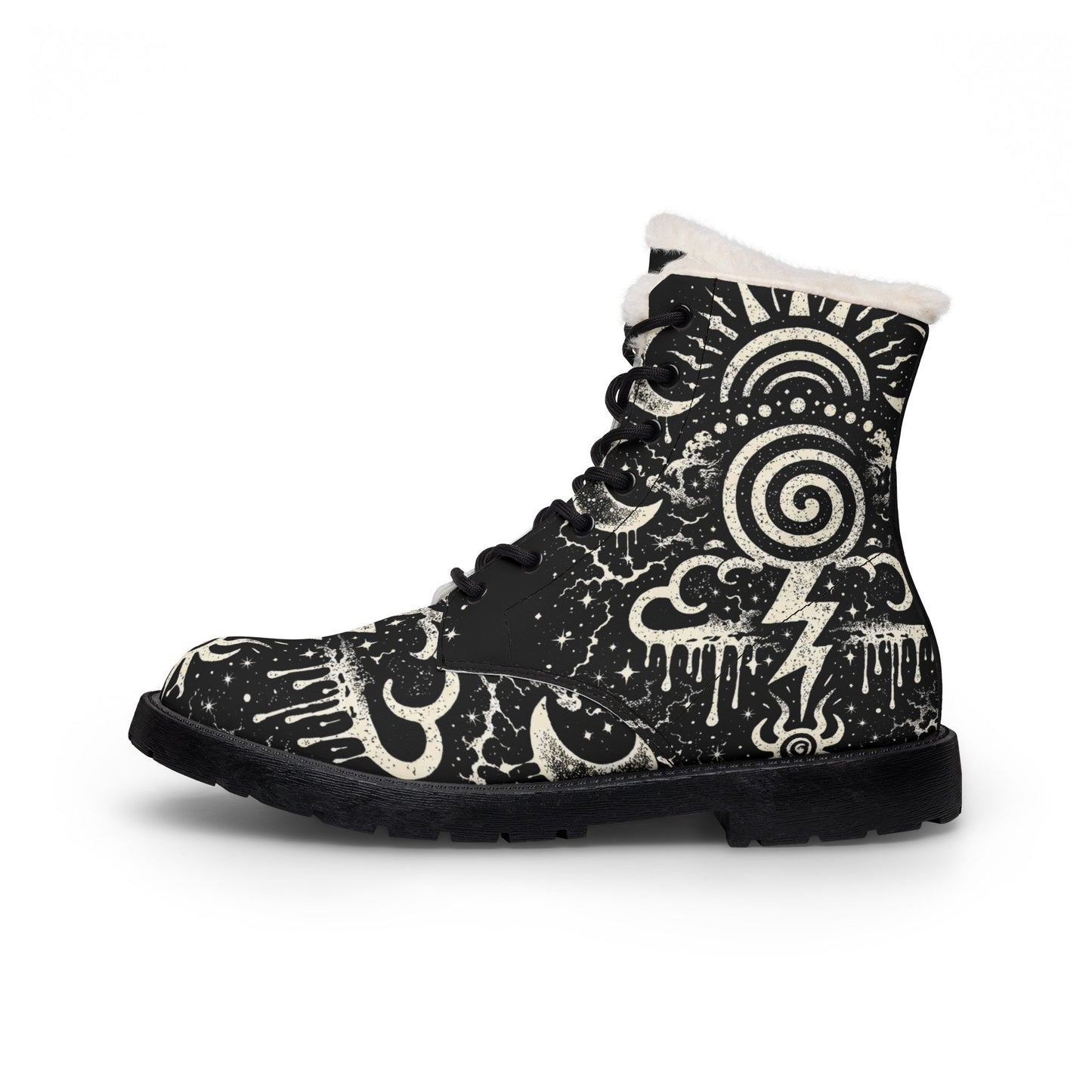 Mens Fur-Lined Leather Boots — Black Weatherstorm Graphic