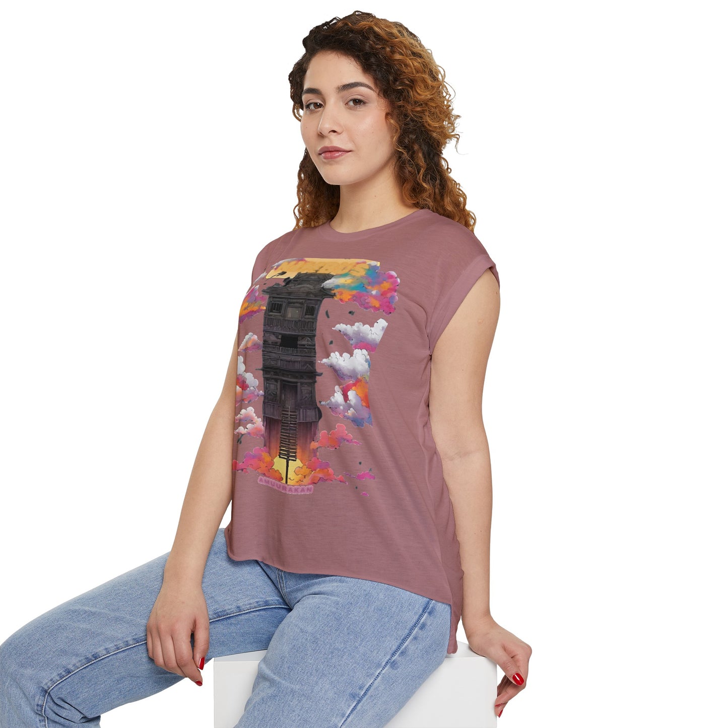 Women’s Flowy Rolled Cuffs Muscle Tee