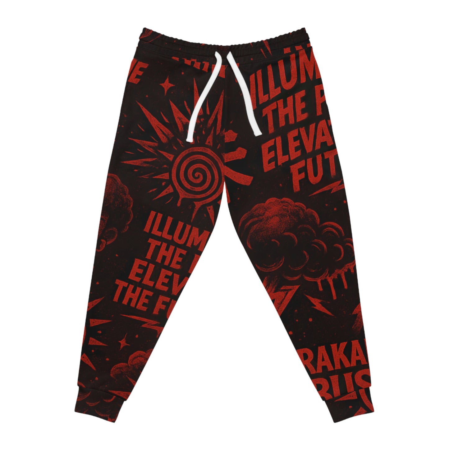 Red Typography Graphic Joggers — "Illuminate the Future" Athletic Sweatpants