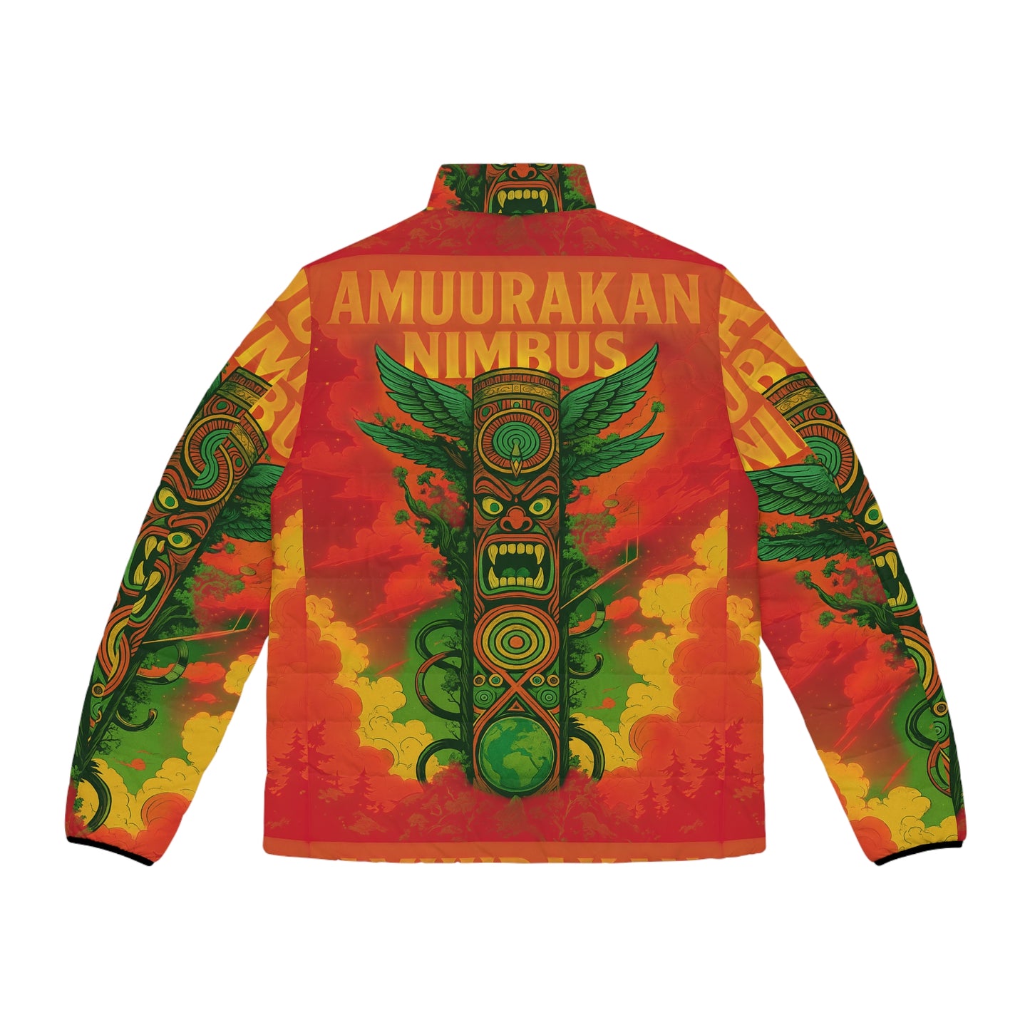 Men's Puffer Jacket with Bold Graphic Print, Unique Outerwear for Adventures, Vibrant Urban Style, Gift for Him, Fall Fashion Essential